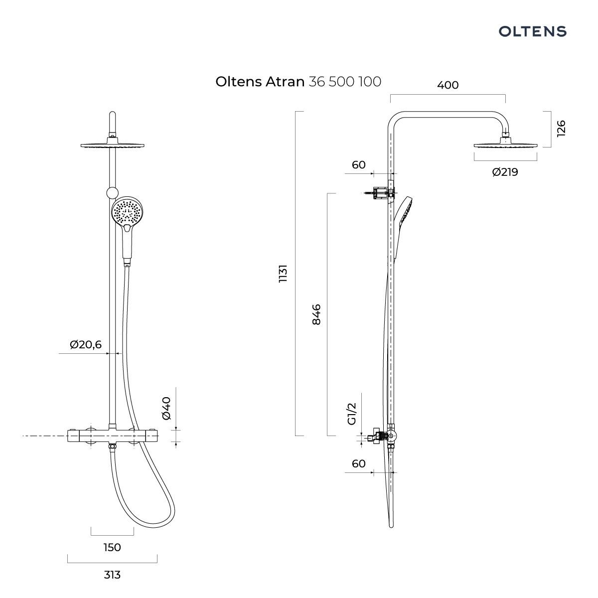 OLTENS ATRAN ZESTAW PRYSZNICOWY TERMOSTATYCZNY Z DESZCZOWNICĄ OKRĄGŁĄ CHROM - obrazek 4