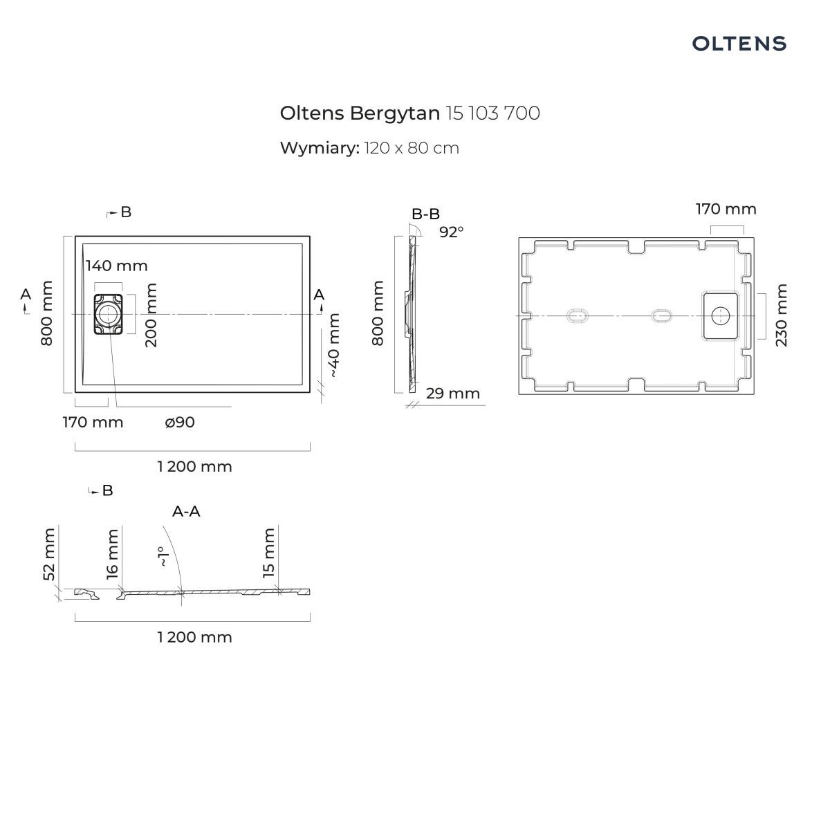 OLTENS BERGYTAN BRODZIK PROSTOKĄTNY 120X80 CM ROCKSURFACE SZARY BETON - obrazek 2