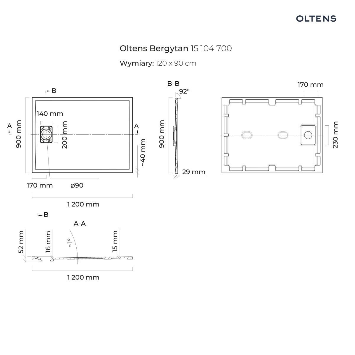 OLTENS BERGYTAN BRODZIK PROSTOKĄTNY 120X90 CM ROCKSURFACE SZARY BETON - obrazek 2
