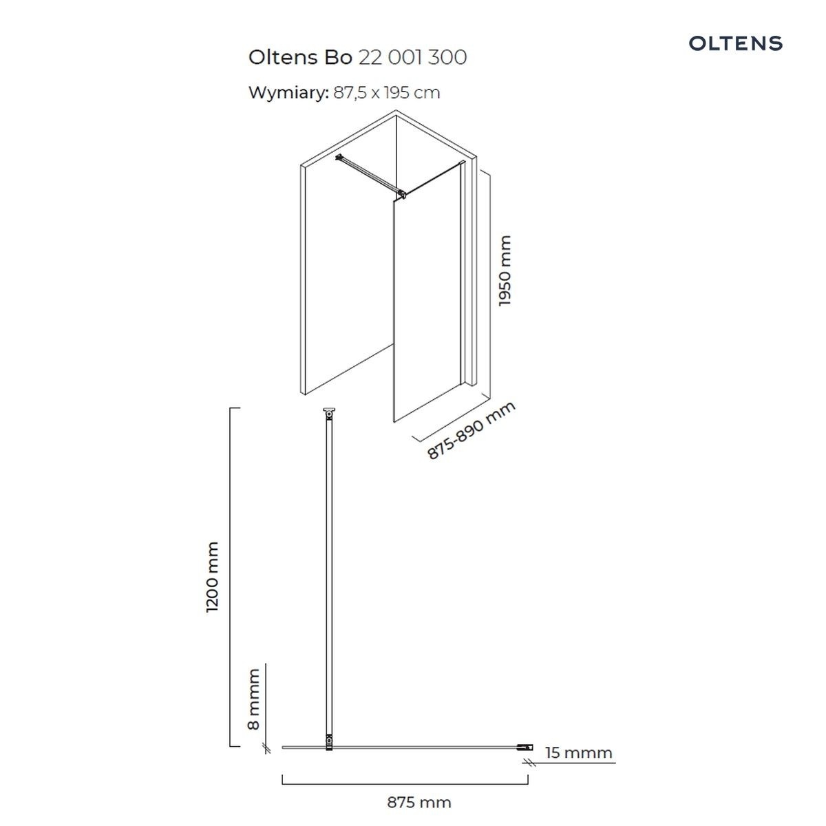 OLTENS BO ŚCIANKA PRYSZNICOWA WALK-IN 90CM PROFIL CZARNY MAT - obrazek 3