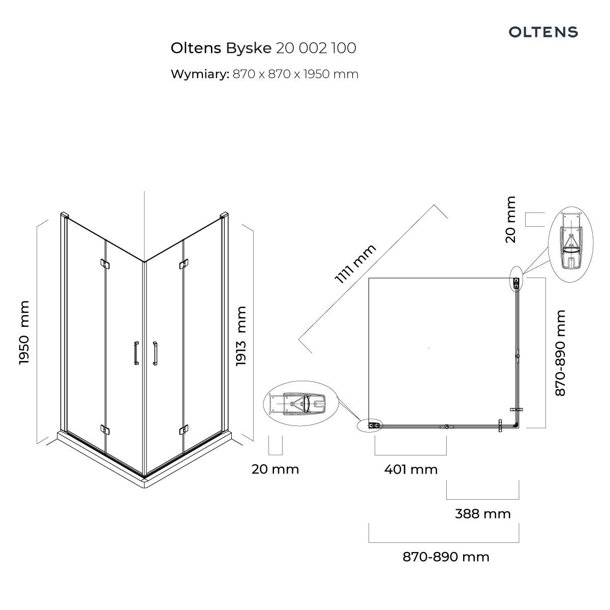 OLTENS BYSKE KABINA PRYSZNICOWA 90CM - obrazek 5