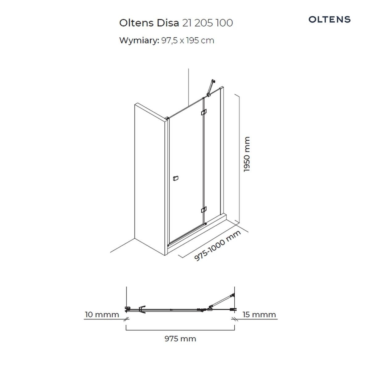 OLTENS DISA DRZWI PRYSZNICOWE WNĘKOWE 100CM - obrazek 2