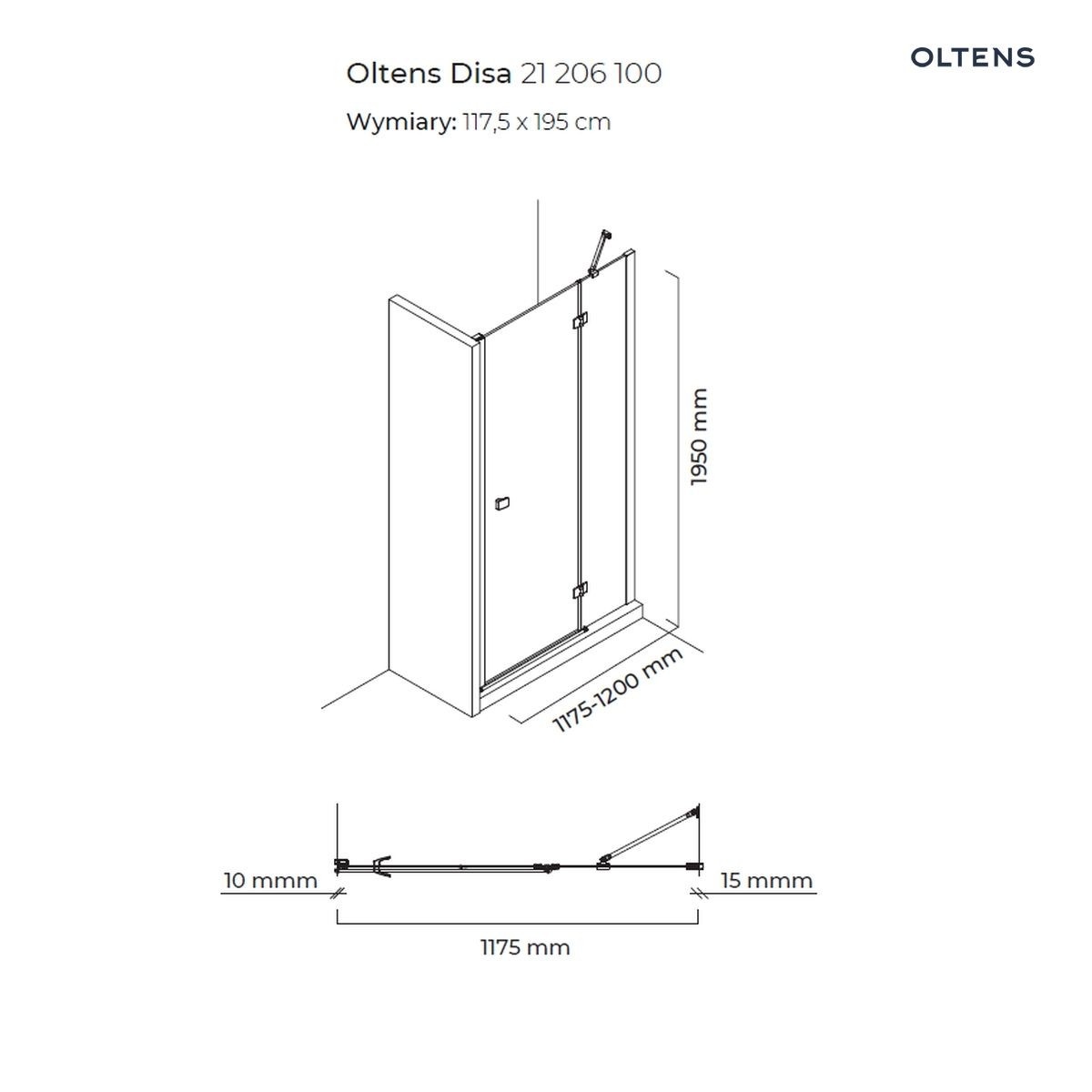 OLTENS DISA DRZWI PRYSZNICOWE WNĘKOWE 120CM - obrazek 2