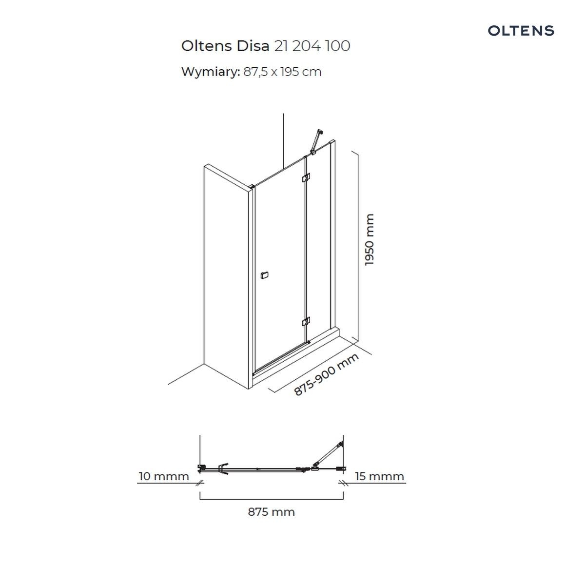 OLTENS DISA DRZWI PRYSZNICOWE WNĘKOWE 90CM - obrazek 2