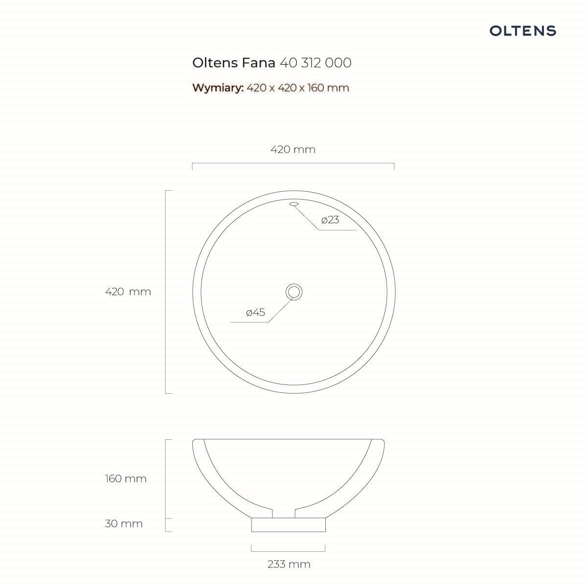 OLTENS FANA UMYWALKA NABLATOWA OKRĄGŁA Z POWŁOKĄ SMARTCLEAN 42CM - obrazek 3