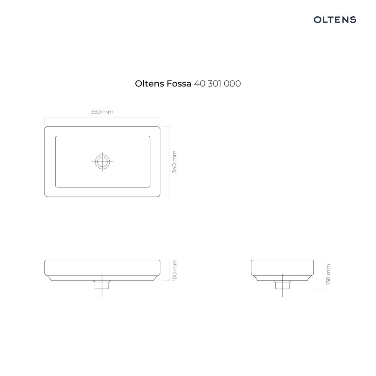 OLTENS FOSSA UMYWALKA NABLATOWA PROSTOKĄTNA Z POWŁOKĄ SMARTCLEAN 34X55CM - obrazek 3