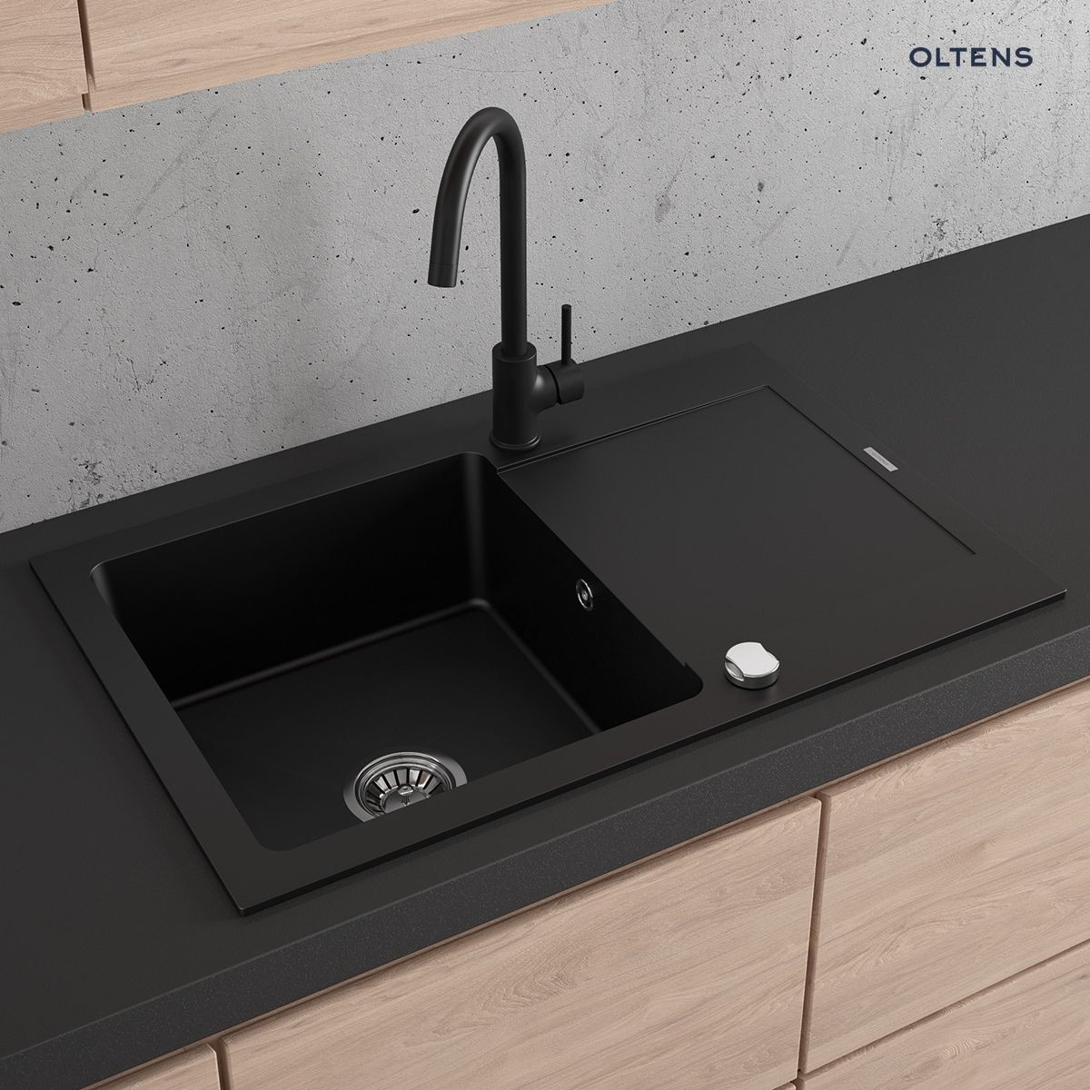 OLTENS GRAVAN ZLEWOZMYWAK GRANITOWY 1-KOMOROWY Z KRÓTKIM OCIEKACZEM 79x50 CM CZARNY MAT - obrazek 5