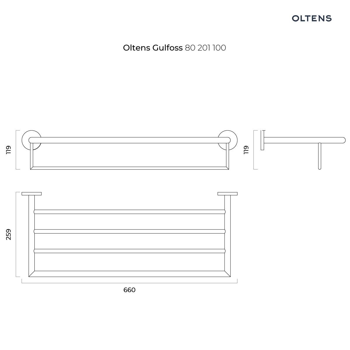 OLTENS GULFOSS WIESZAK NA RĘCZNIK 60CM Z PÓŁKĄ CHROM - obrazek 2