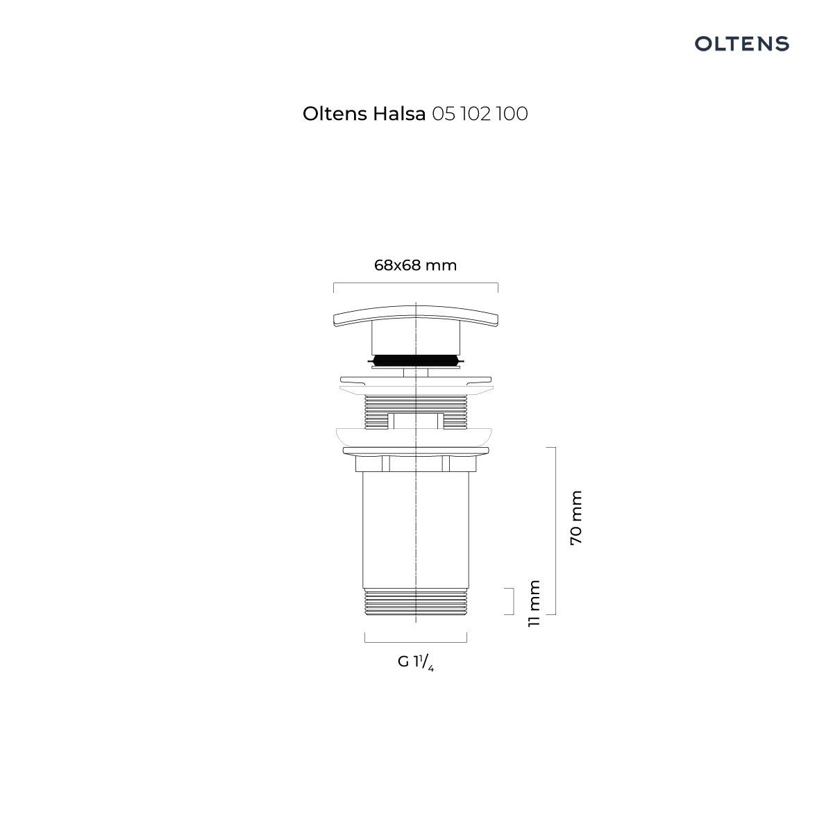 OLTENS HALSA (S) KOREK DO UMYWALKI KLIK KLAK KWADRATOWY Z PRZELEWEM G 11/4 CHROM - obrazek 2