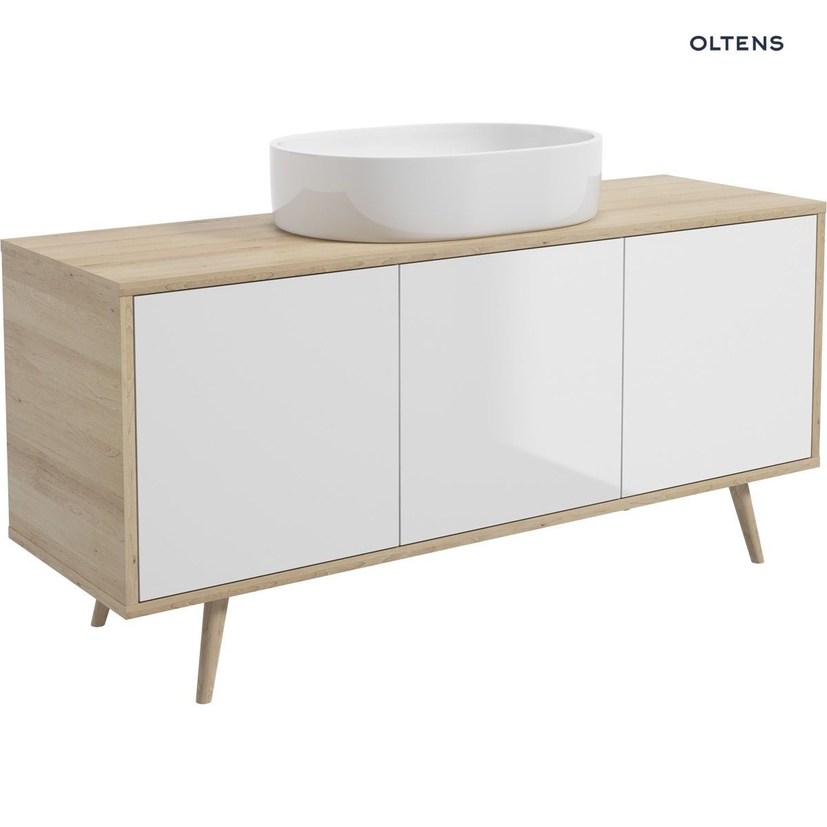 OLTENS HEDVIG SZAFKA PODUMYWALKOWA WISZĄCA BIAŁY POŁYSK/DĄB NOVA 140CM - obrazek 2