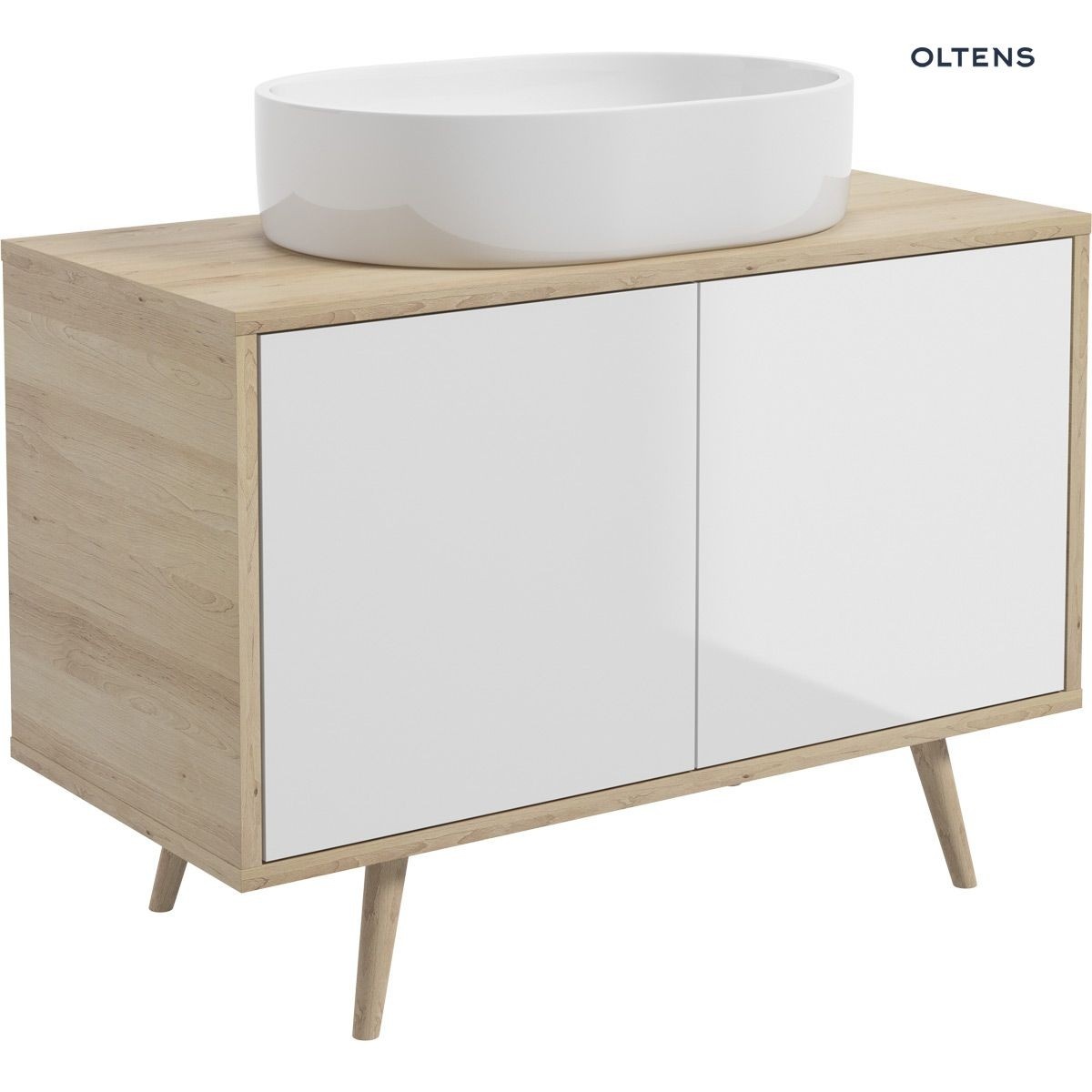 OLTENS HEDVIG SZAFKA PODUMYWALKOWA WISZĄCA BIAŁY POŁYSK/DĄB NOVA 95CM - obrazek 2
