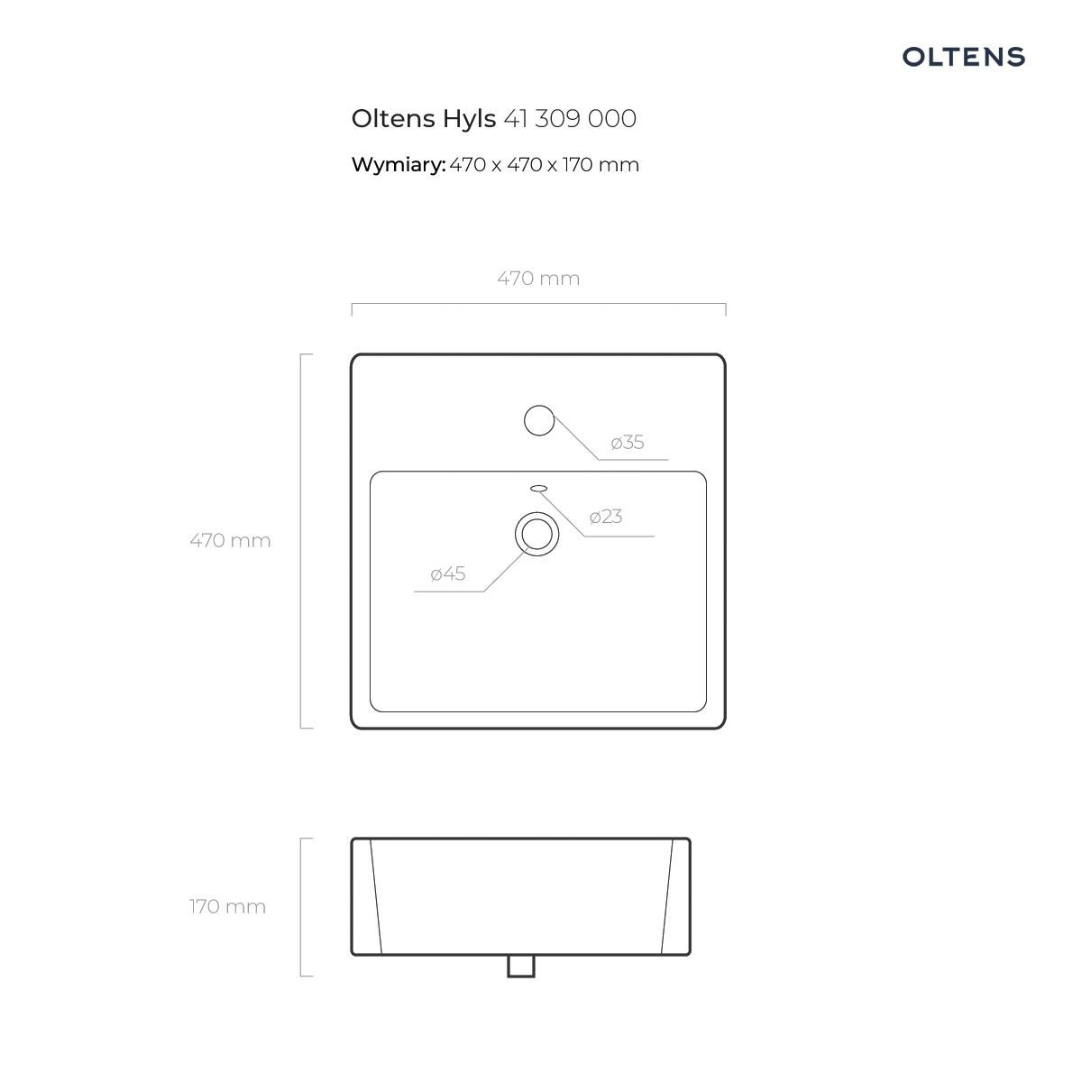 OLTENS HYLS UMYWALKA NABLATOWA KWADRATOWA Z POWŁOKĄ SMARTCLEAN 47CM - obrazek 3