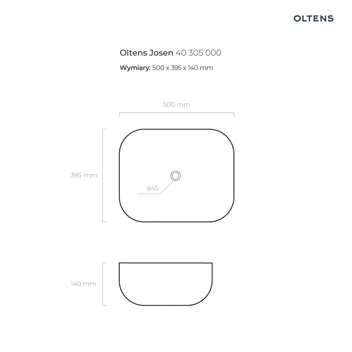 OLTENS JOSEN UMYWALKA NABLATOWA Z POWŁOKĄ SMARTCLEAN 39,5x50CM - obrazek 3