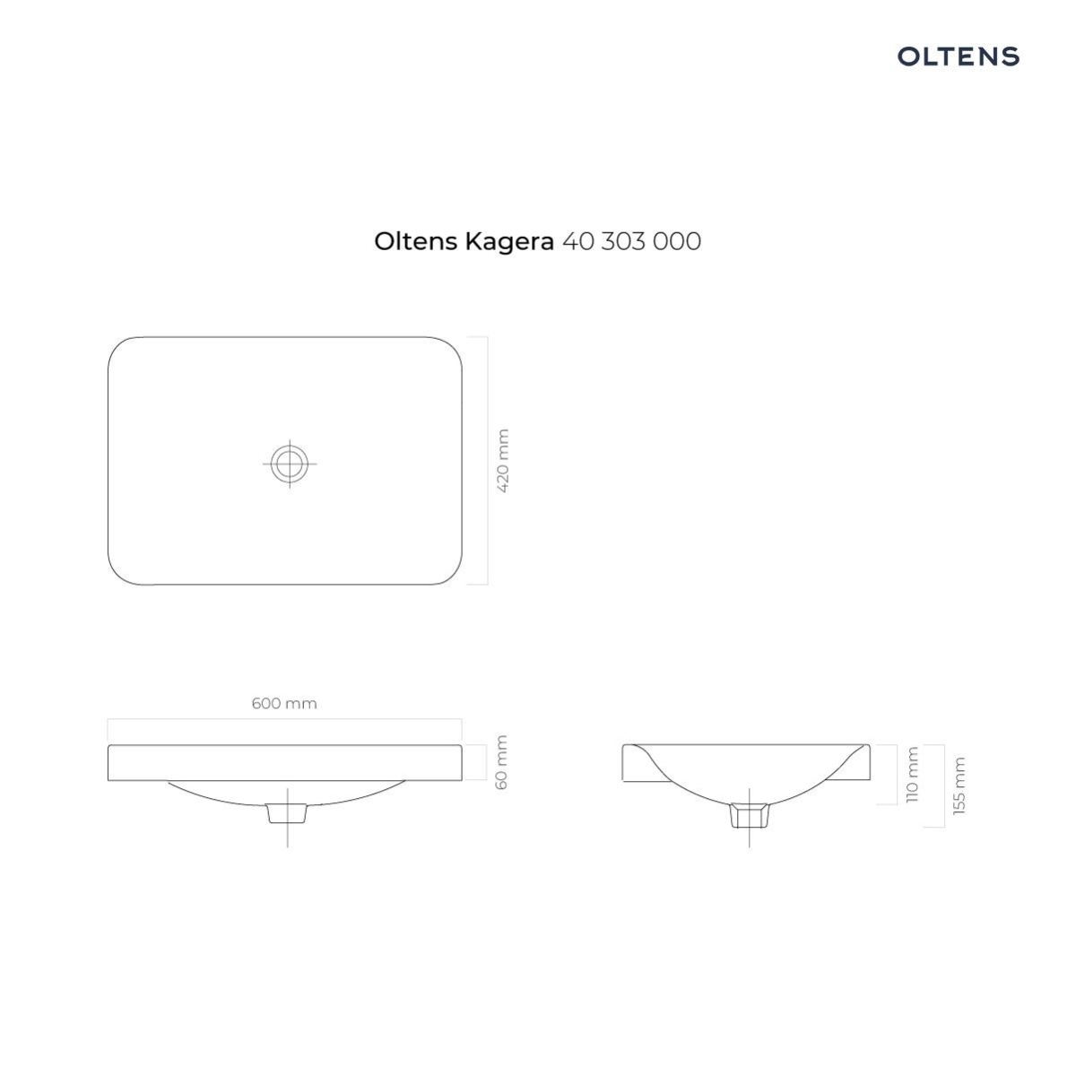 OLTENS KAGERA UMYWALKA NABLATOWA Z POWŁOKĄ SMARTCLEAN 42x60CM - obrazek 3