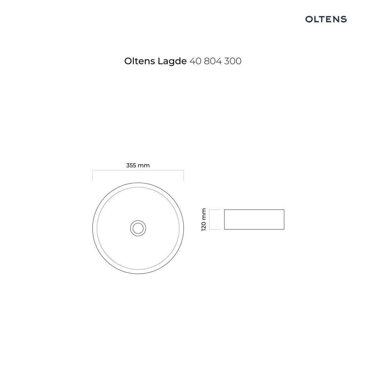 OLTENS LAGDE UMYWALKA 35,5 CM NABLATOWA OKRĄGŁA Z POWŁOKĄ SMARTCLEAN CZARNY MAT - obrazek 2
