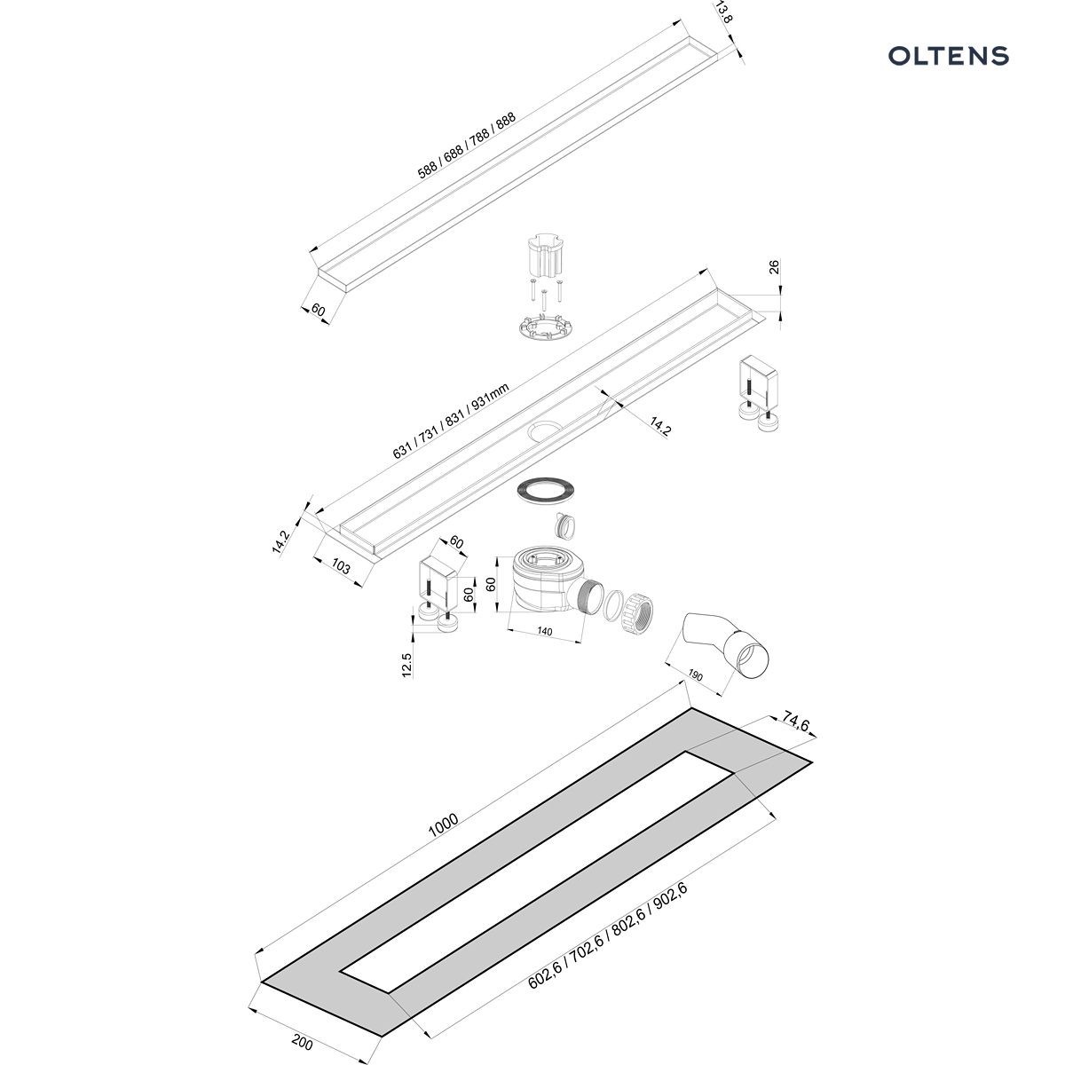 OLTENS LANGAN ODPŁYW PRYSZNICOWY LINIOWY UNIWERSALNY 2W1 80CM Z KOŁNIERZEM - obrazek 5
