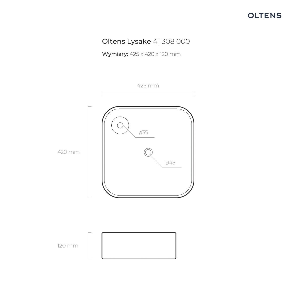 OLTENS LYSAKE UMYWALKA NABLATOWA KWADRATOWA Z POWŁOKĄ SMARTCLEAN 42,5CM - obrazek 3