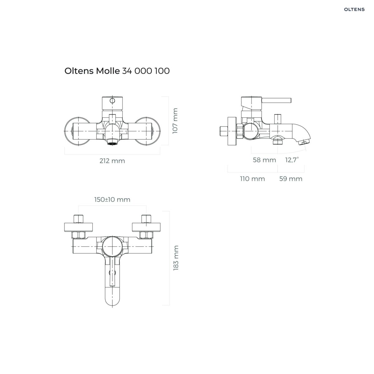 Oltens Molle bateria wannowo-prysznicowa ścienna czarny mat 34000300 - obrazek 2