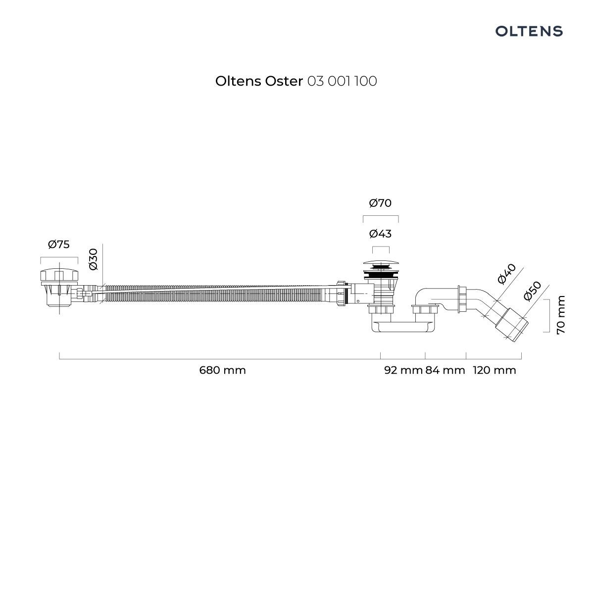 OLTENS OSTER SYFON WANNOWY AUTOMATYCZNY Z POKRĘTŁEM CHROM - obrazek 2