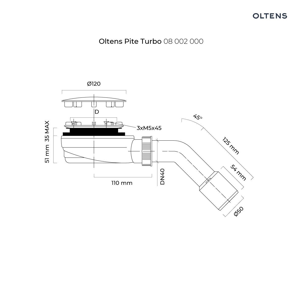 OLTENS PITE TURBO SLIM SYFON BRODZIKOWY ODPŁYW 90MM PLASTIKOWY NISKI CHROM - obrazek 2