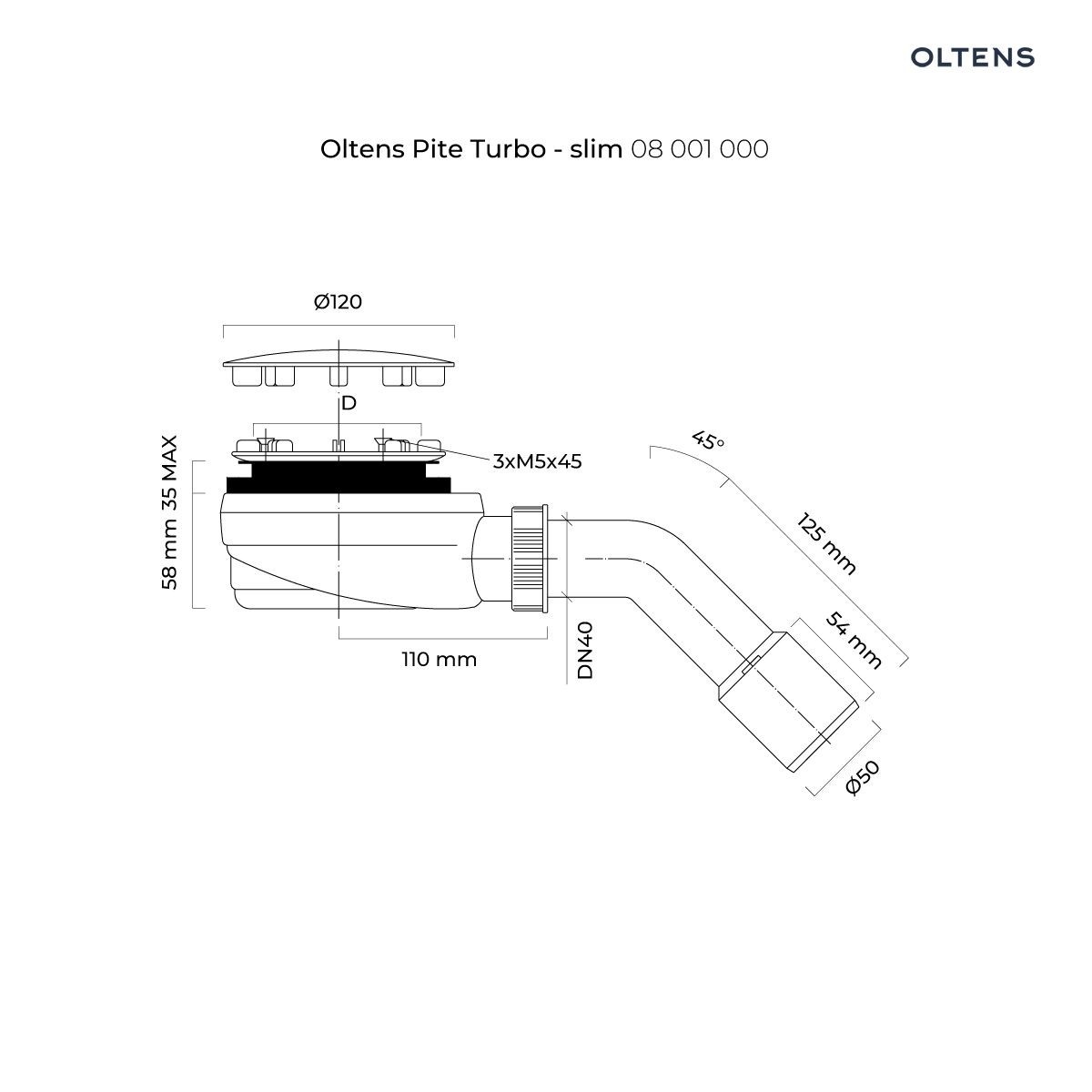OLTENS PITE TURBO SYFON BRODZIKOWY ODPŁYW 90MM PLASTIKOWY CHROM - obrazek 2