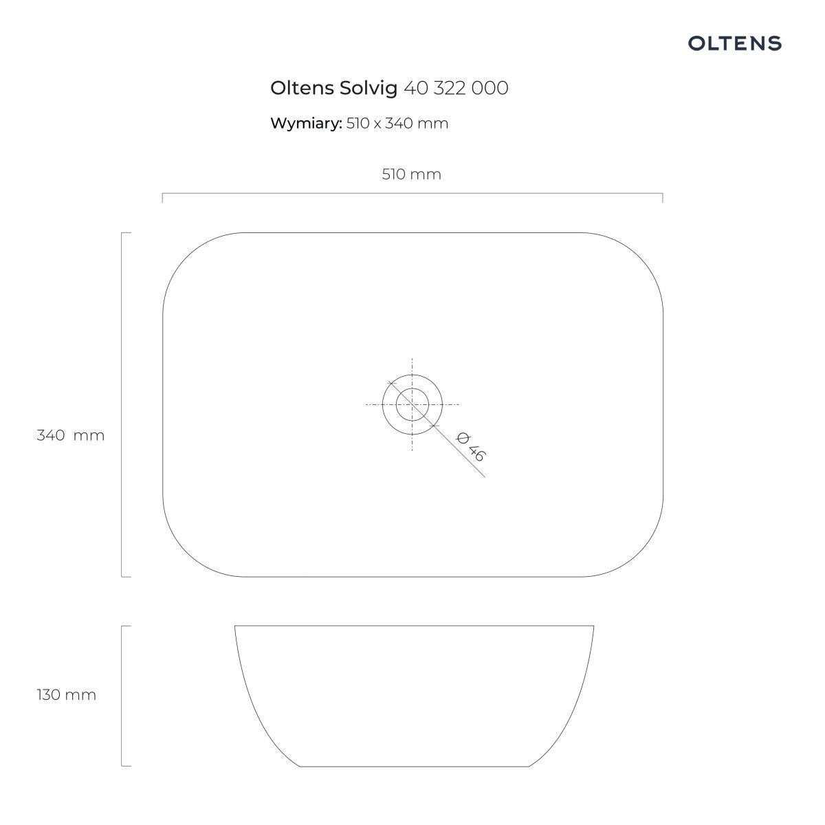 OLTENS SOLVIG UMYWALKA 51X34 NABLATOWA OWALNA BIAŁA - obrazek 2
