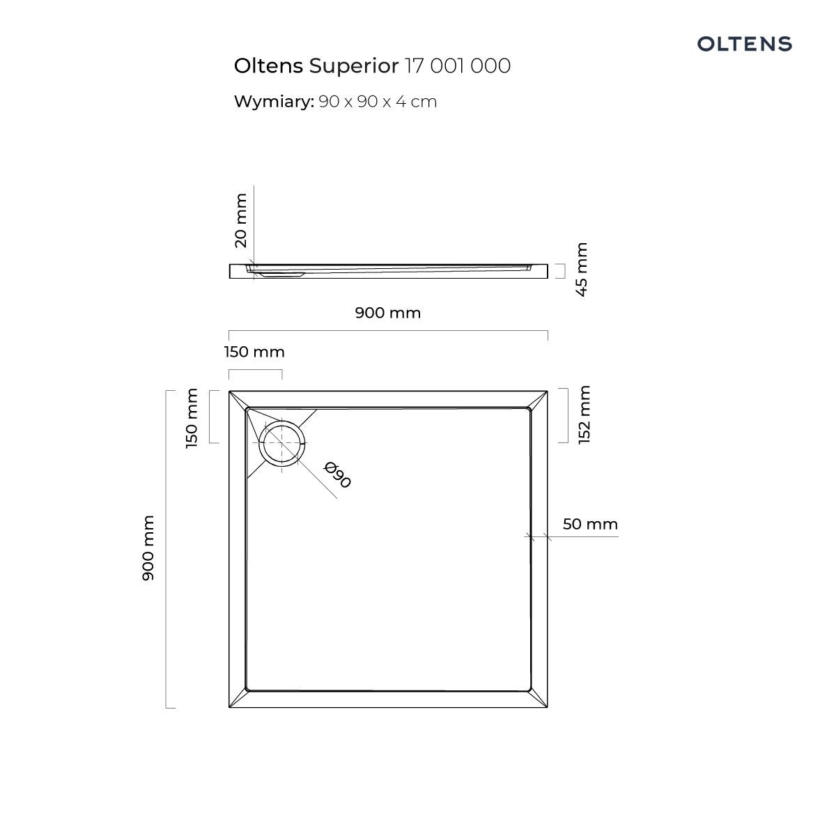 OLTENS SUPERIOR BRODZIK KWADRATOWY 90x90 - obrazek 3