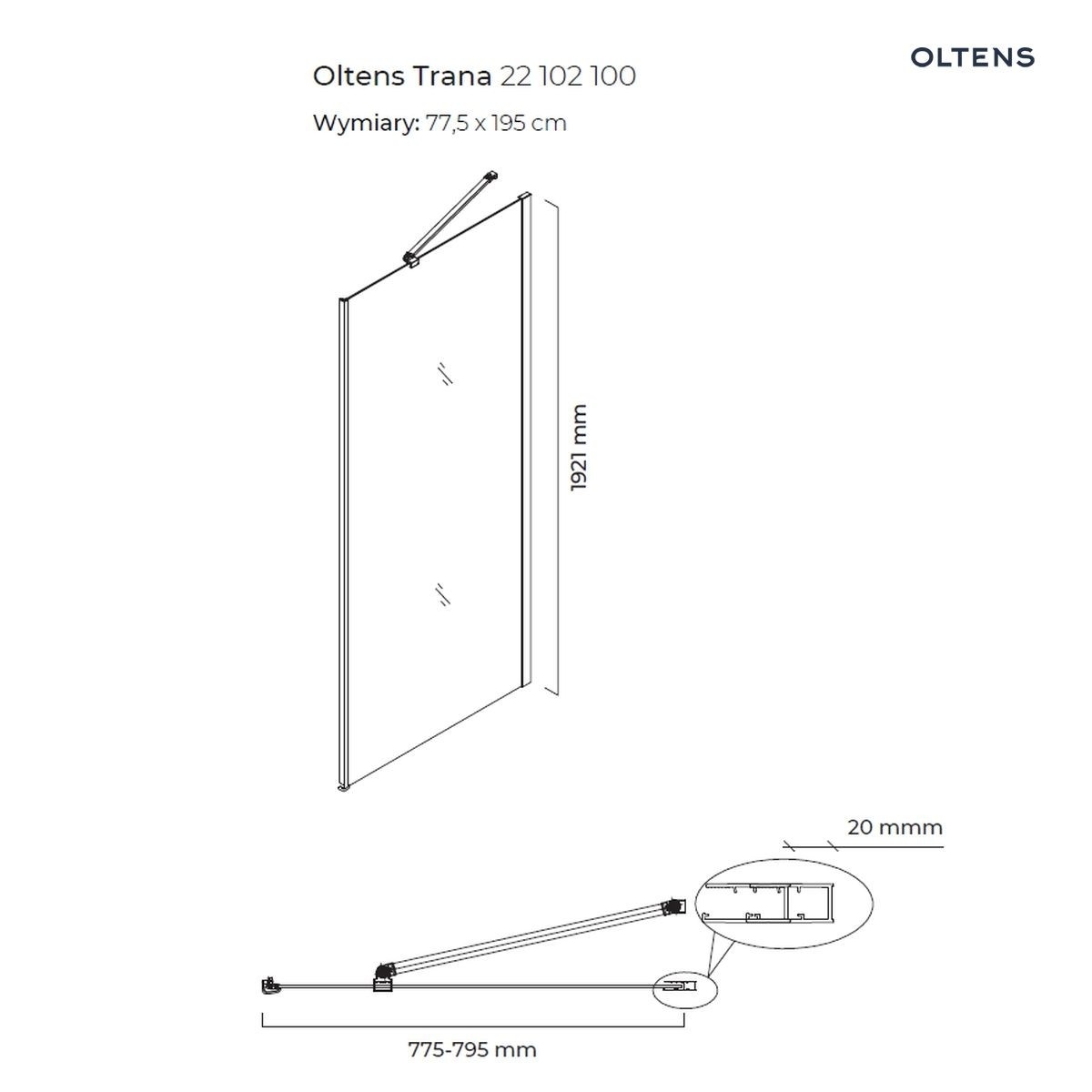 OLTENS TRANA ŚCIANKA PRYSZNICOWA 80CM BOCZNA DO DRZWI - obrazek 2