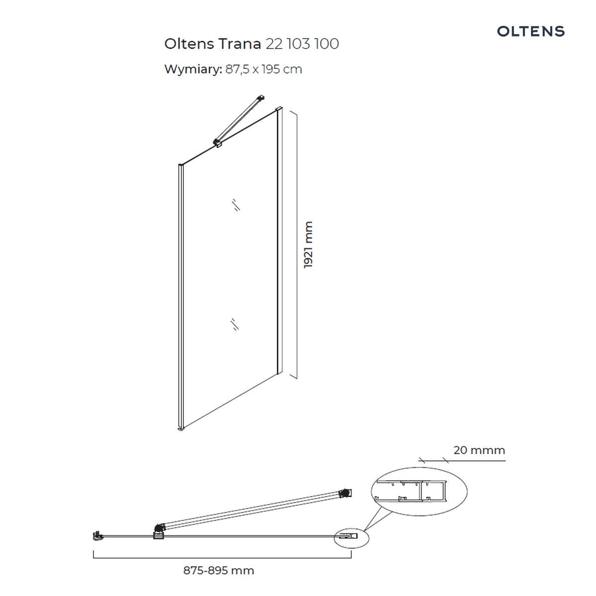 OLTENS TRANA ŚCIANKA PRYSZNICOWA 90CM BOCZNA DO DRZWI - obrazek 2