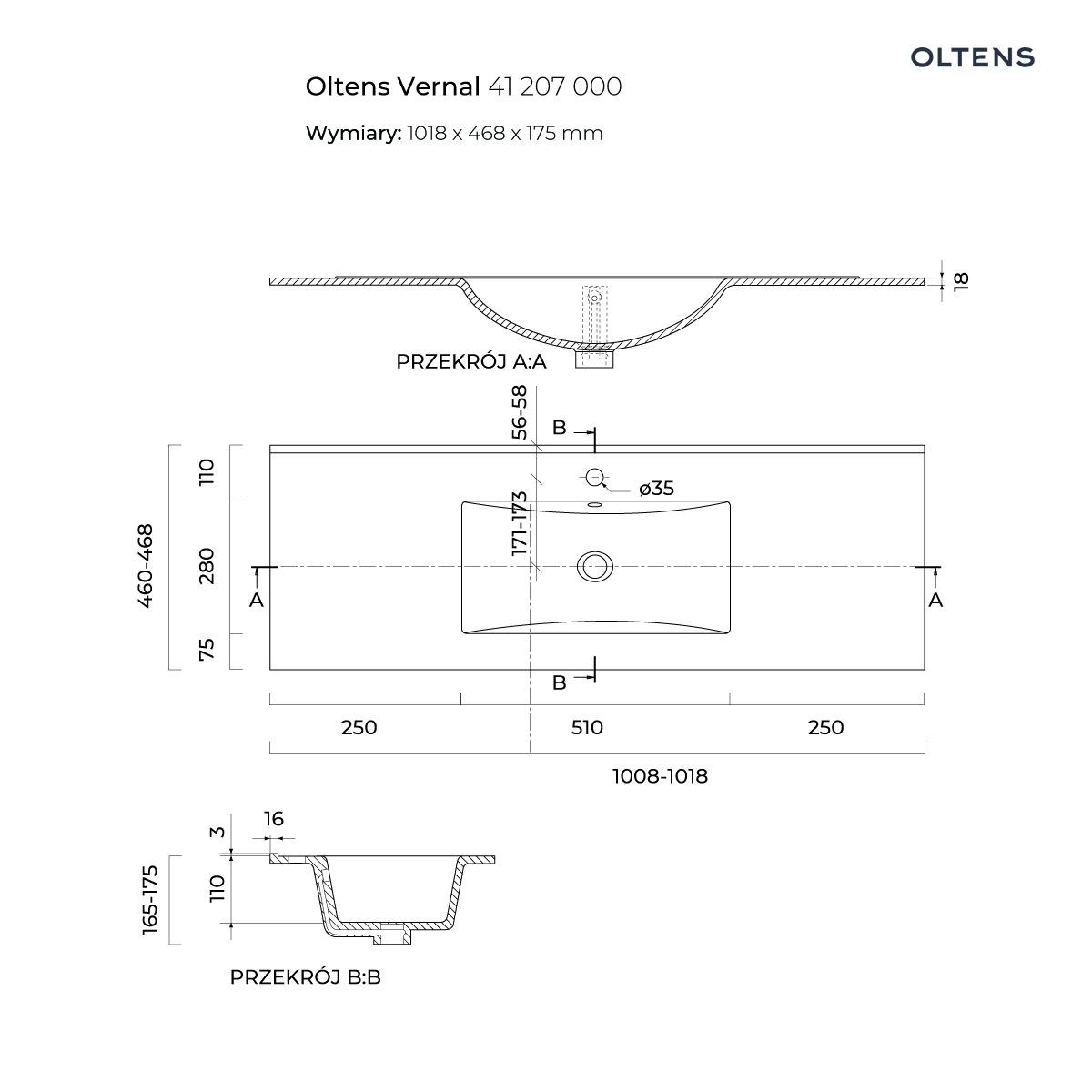 OLTENS VERNAL UMYWALKA MEBLOWA 46x101CM - obrazek 2