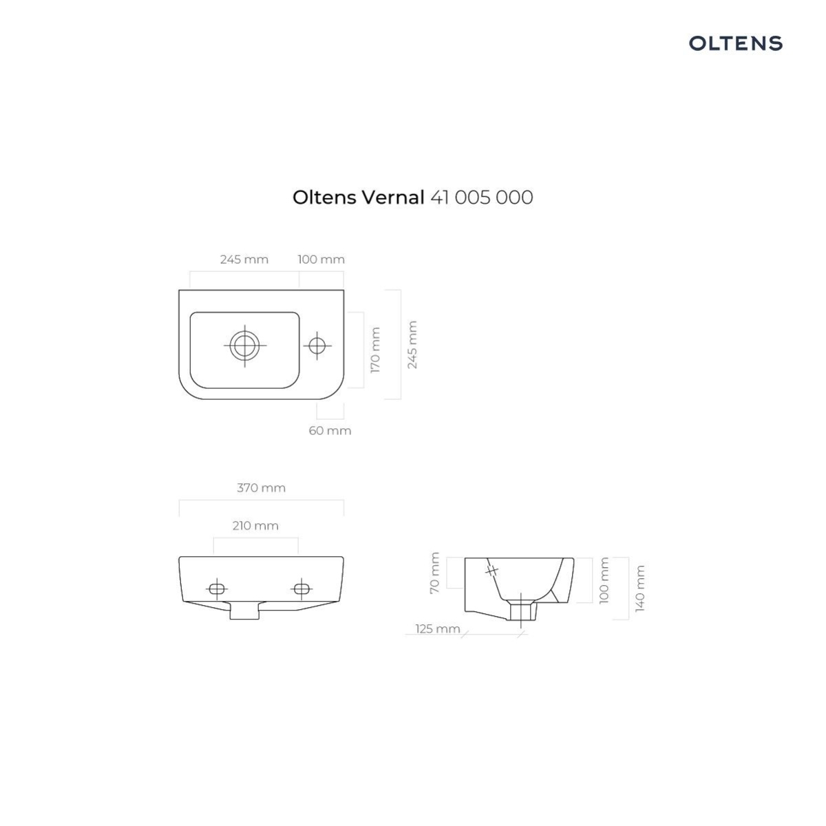 OLTENS VERNAL UMYWALKA WISZĄCA PRAWA Z POWŁOKĄ SMARTCLEAN 24,5x37CM - obrazek 3