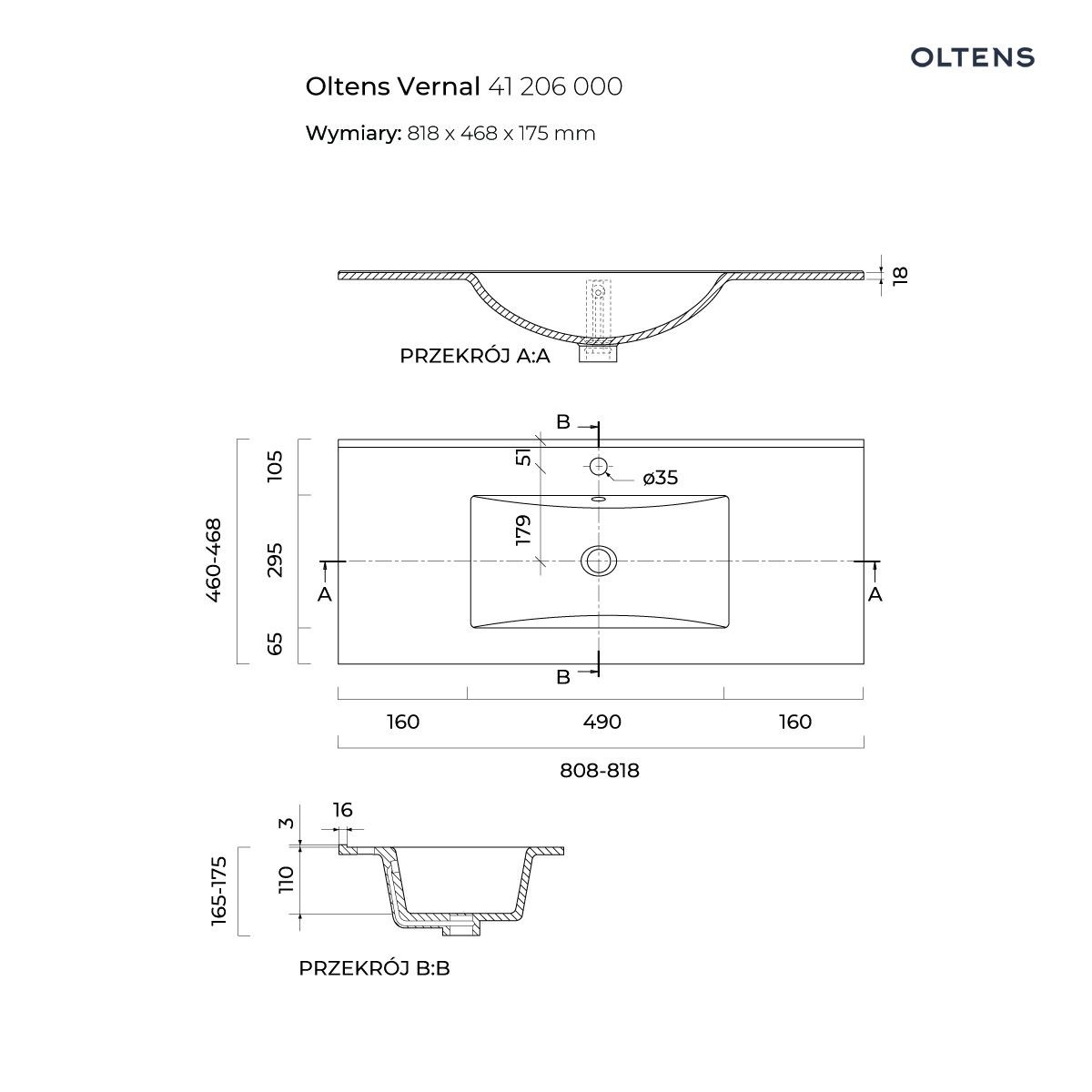 OLTENS VERNAL UMYWALKA Z SZAFKĄ 80CM BIAŁA - obrazek 3