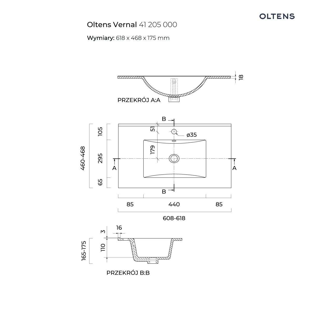 OLTENS VERNAL UMYWALKA Z SZAFKĄ PODUMYWALKOWĄ WISZĄCA 60CM 2S SZARY MAT - obrazek 5