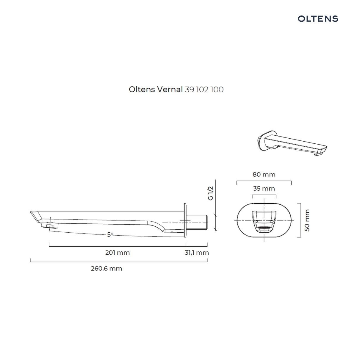 Oltens Vernal wylewka wannowa chrom 39102100 - obrazek 2