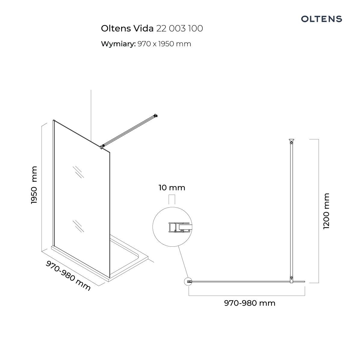 OLTENS VIDA ŚCIANKA PRYSZNICOWA WALK-IN 100CM - obrazek 2