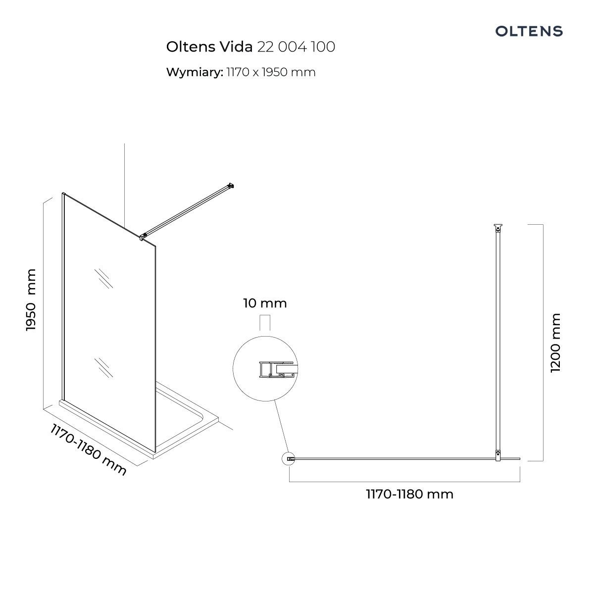 OLTENS VIDA ŚCIANKA PRYSZNICOWA WALK-IN 120CM - obrazek 2