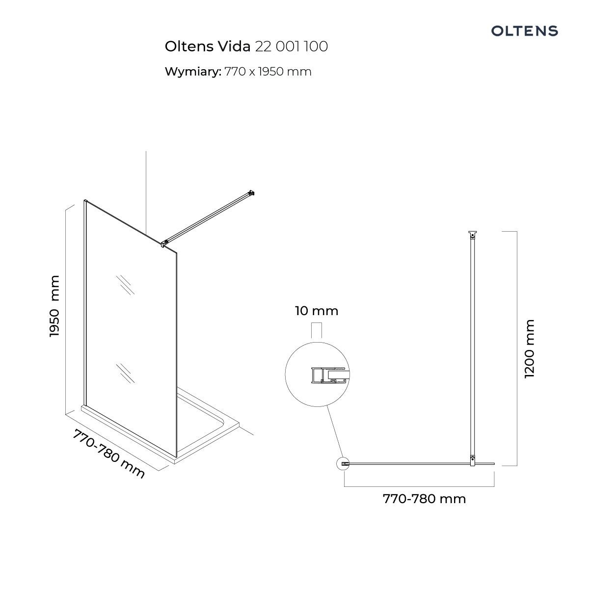 OLTENS VIDA ŚCIANKA PRYSZNICOWA WALK-IN 80CM - obrazek 2