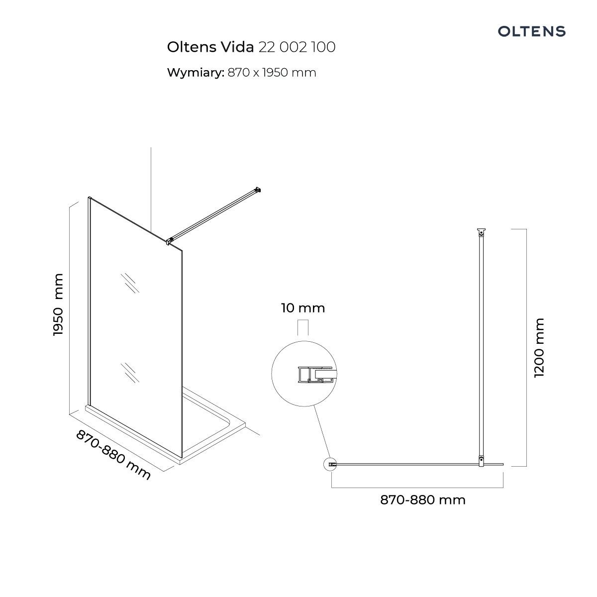 OLTENS VIDA ŚCIANKA PRYSZNICOWA WALK-IN 90CM - obrazek 2