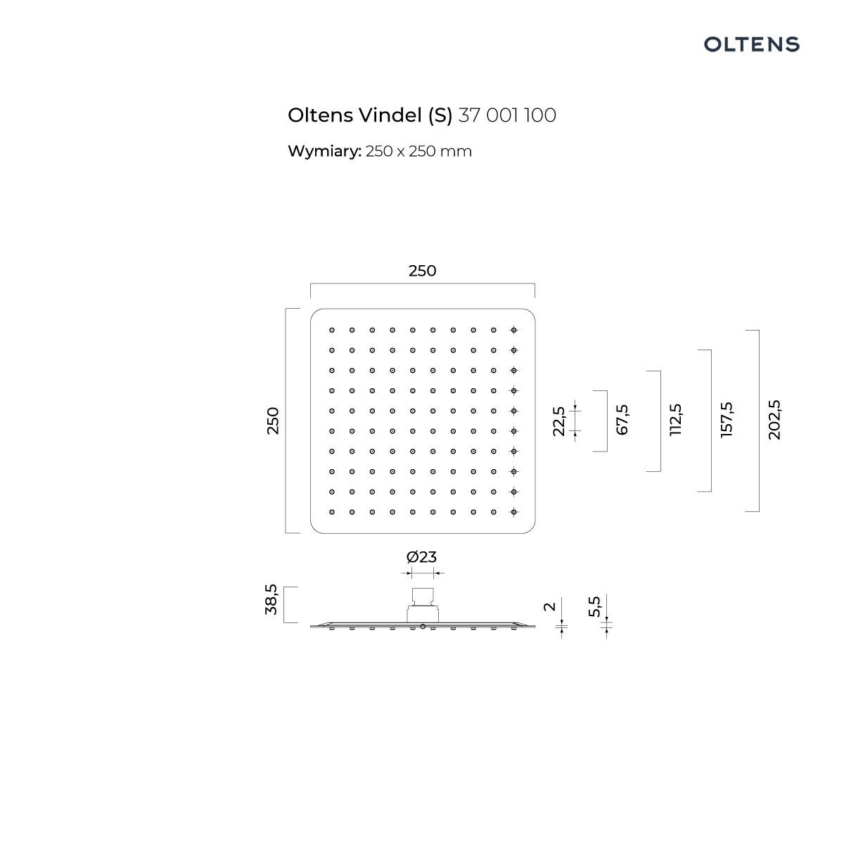 OLTENS VINDEL (S) DESZCZOWNICA KWADRATOWA 25CM - obrazek 4