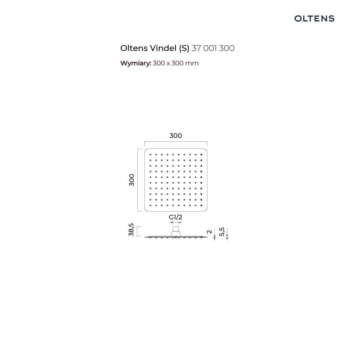 OLTENS VINDEL (S) DESZCZOWNICA KWADRATOWA CZARNY MAT 30CM - obrazek 4
