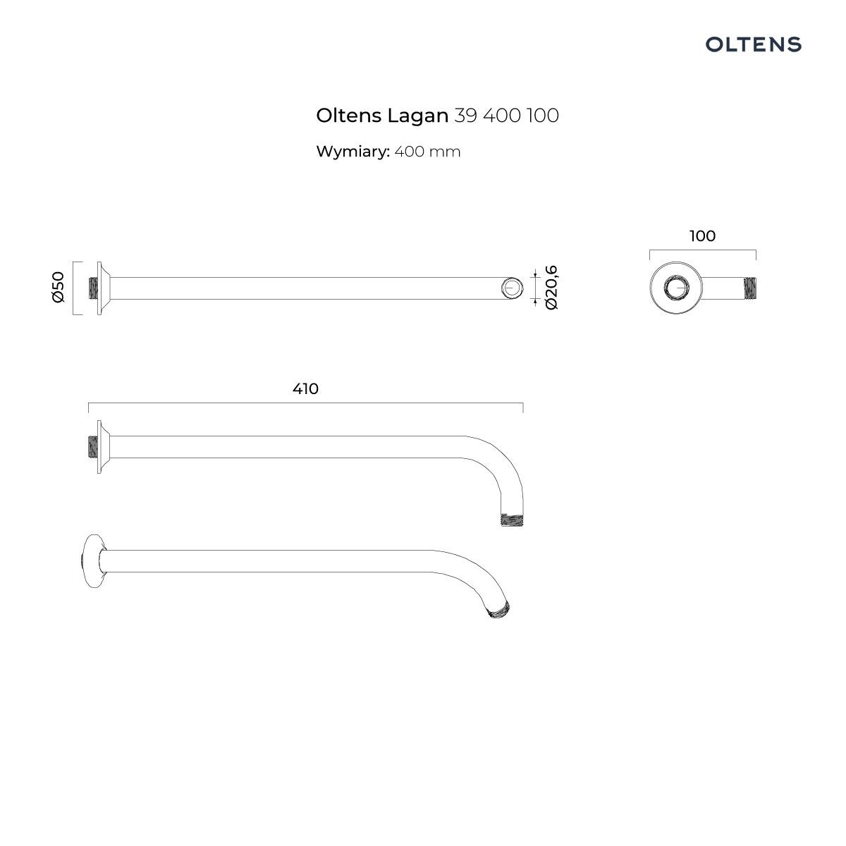 OLTENS VINDEL LAGAN DESZCZOWNICA 25CM OKRĄGŁA Z RAMIENIEM ŚCIENNYM CHROM - obrazek 5
