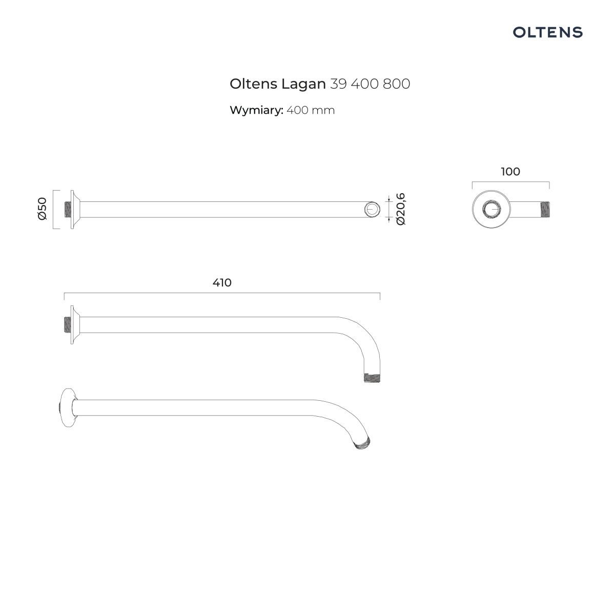 OLTENS VINDEL LAGAN DESZCZOWNICA 30 CM OKRĄGŁA Z RAMIENIEM ŚCIENNYM ZŁOTY POŁYSK - obrazek 7