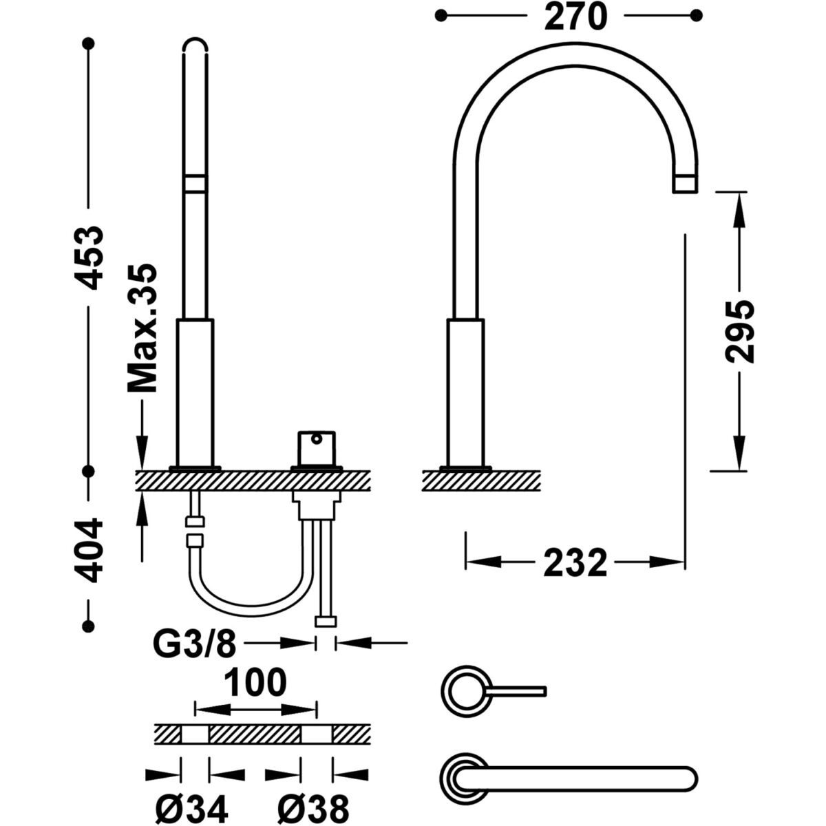 TRES STUDY WYSOKA BATERIA JEDNOUCHWYTOWA STOJĄCA UMYWALKOWA GRAFIT PBT® 26110502GR - obrazek 2